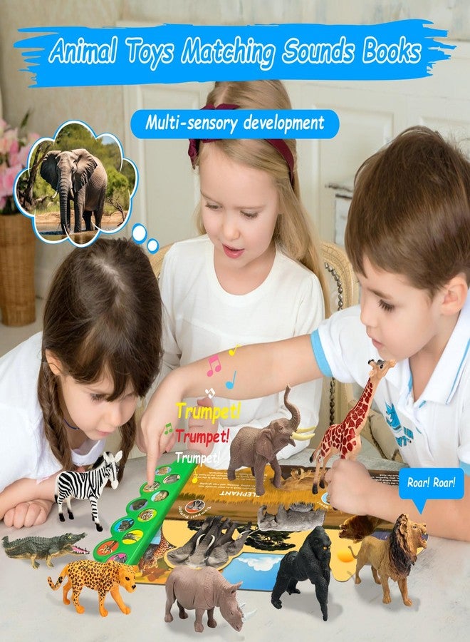 iGRATENS Safari Animals Figures Toys with Sound Books, 10PCS Realistic Jungle Animals Figures & Safari Animals Book with 10 Buttons, Zoo Animal Toys, Learning Toy for 3+ Year Old Boys, Girls, Kids - Image 2